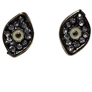 Evil Eye Stud Purple Rhinestone Earrings Gold Tone Finish Protection Jewelry